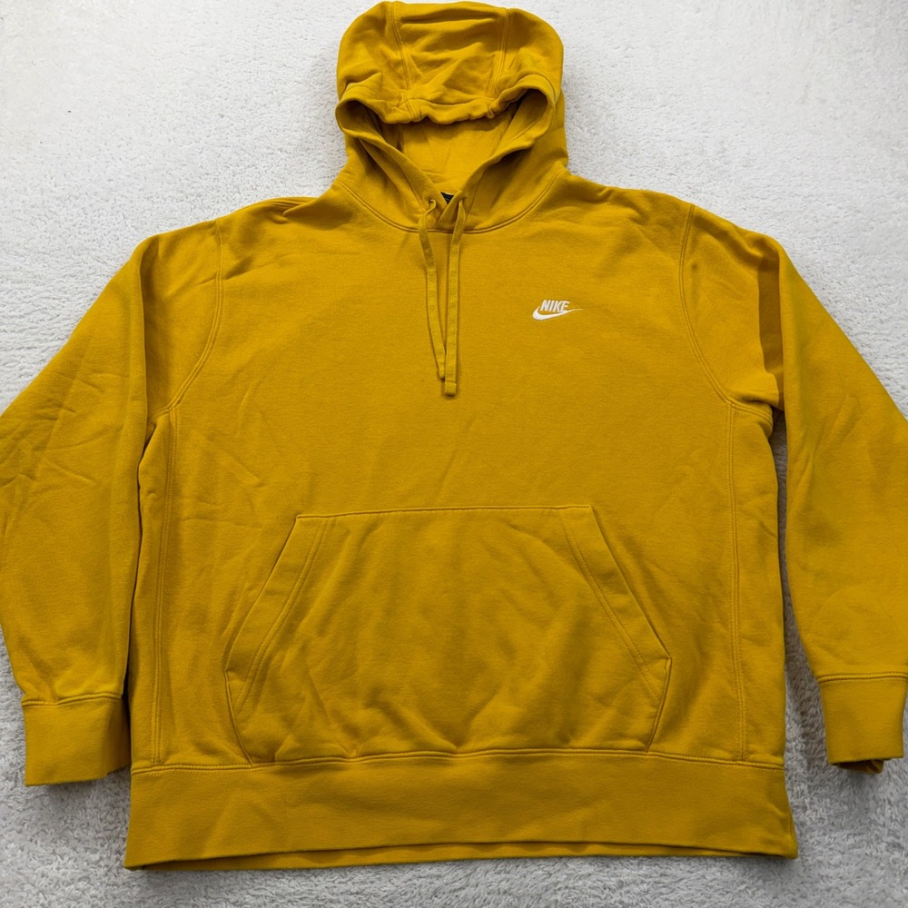 Nike Pullover Hoodie Mustard Yellow Fleece Casual Men Large Sweatshirt Basic